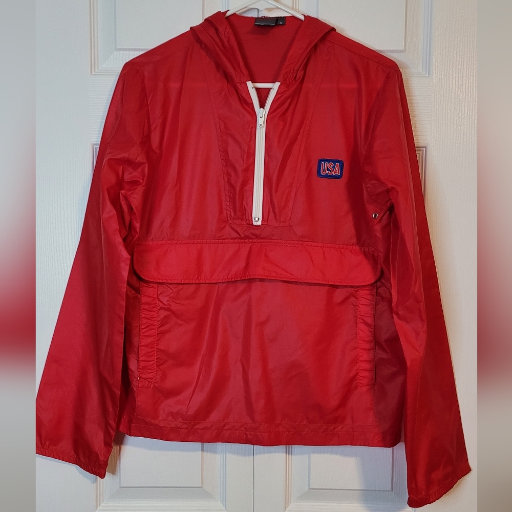Le TIGRE Thin Packable Duffle Bag Jacket 1/2 Zip Windbreaker USA Red